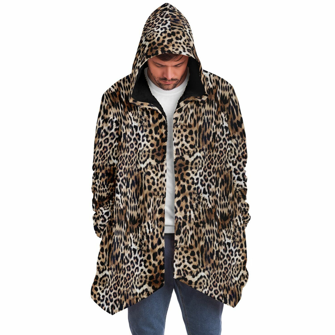 Leopard Print Cuddle Cloak | Unisex Minky Sherpa Hooded Coat | Women and Mens Festival Coat | Mountain Fashion