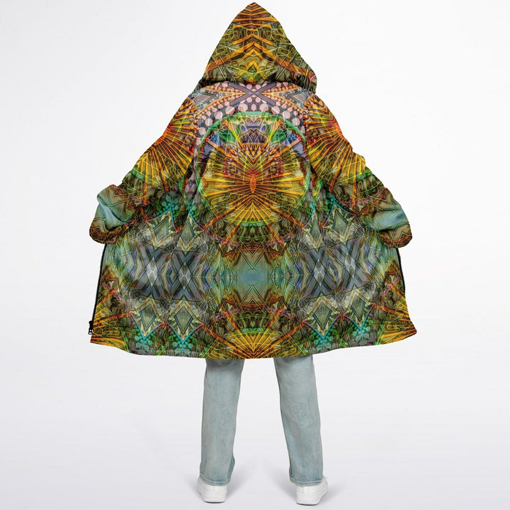 Lotus Guardian Cuddle Coat | Unisex Minky Sherpa Lined Coat with Hood, Zipper and Pockets | Women and Mens Festival Coat | Mountain Fashion