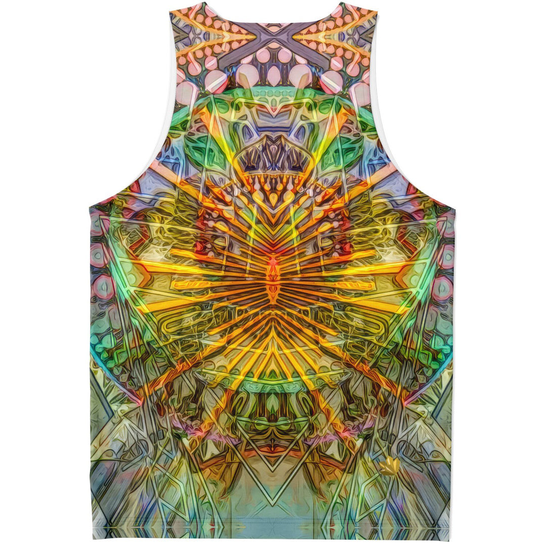 Lotus Guardian Tank Top – Geometric Festival Shirt with Radiant Symmetry