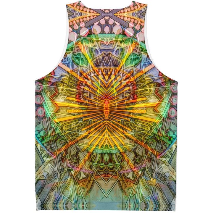 Lotus Guardian Tank Top – Geometric Festival Shirt with Radiant Symmetry