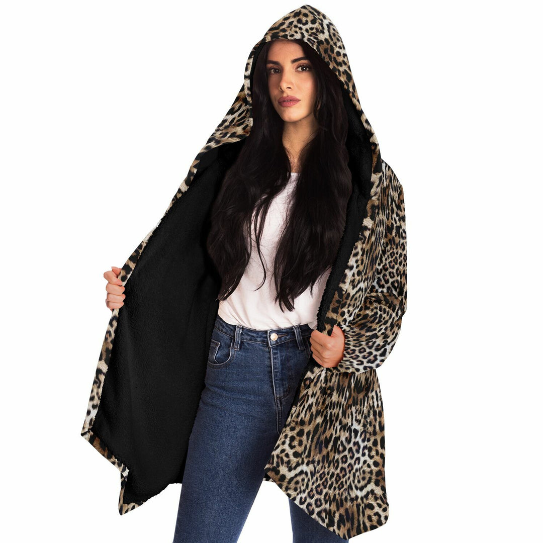 Leopard Print Cuddle Cloak | Unisex Minky Sherpa Hooded Coat | Women and Mens Festival Coat | Mountain Fashion
