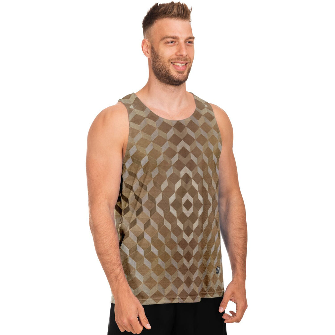 Gold Cube Tank Top – Geometric Pattern Statement Tank
