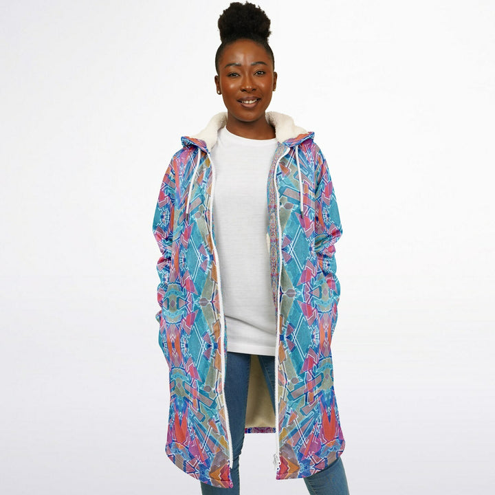 Electric Totem Cuddle Coat | Unisex Minky Sherpa Lined Coat with Hood, Zipper and Pockets | Women and Mens Festival Coat | Mountain Fashion