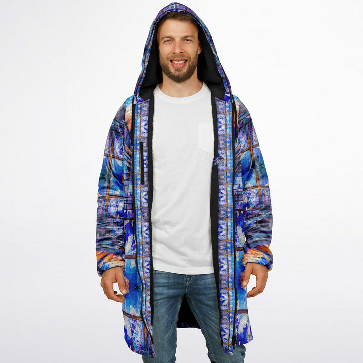 Transcendence Cuddle Coat | Unisex Minky Sherpa Lined Coat with Hood, Zipper and Pockets | Women and Mens Festival Coat | Mountain Fashion