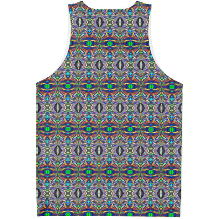 Holographic Print Tank Top – Trippy Geometric Festival Shirt with Optical Illusion Pattern