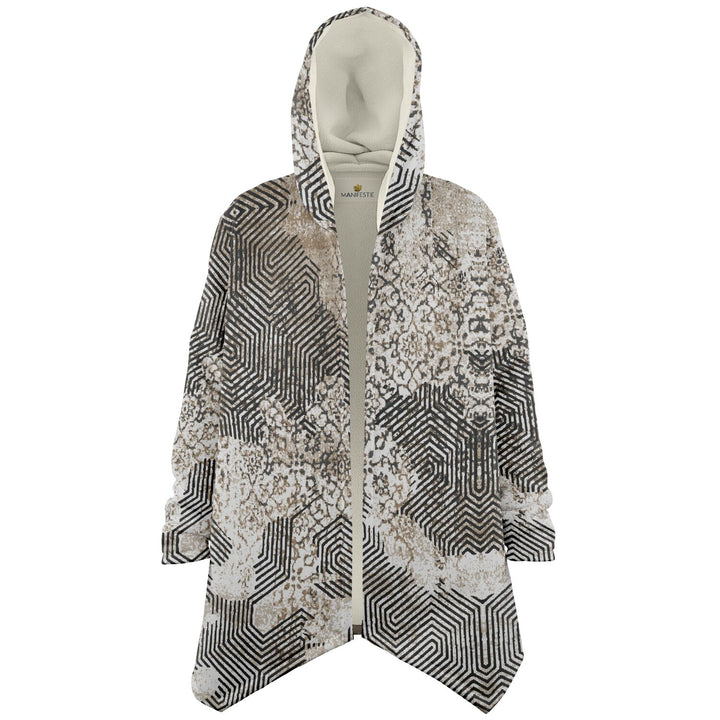 Past and Future Cuddle Cloak | Beige, Brown, Cream | Unisex Minky Sherpa Hooded Coat | Women and Mens Festival Coat | Mountain Fashion