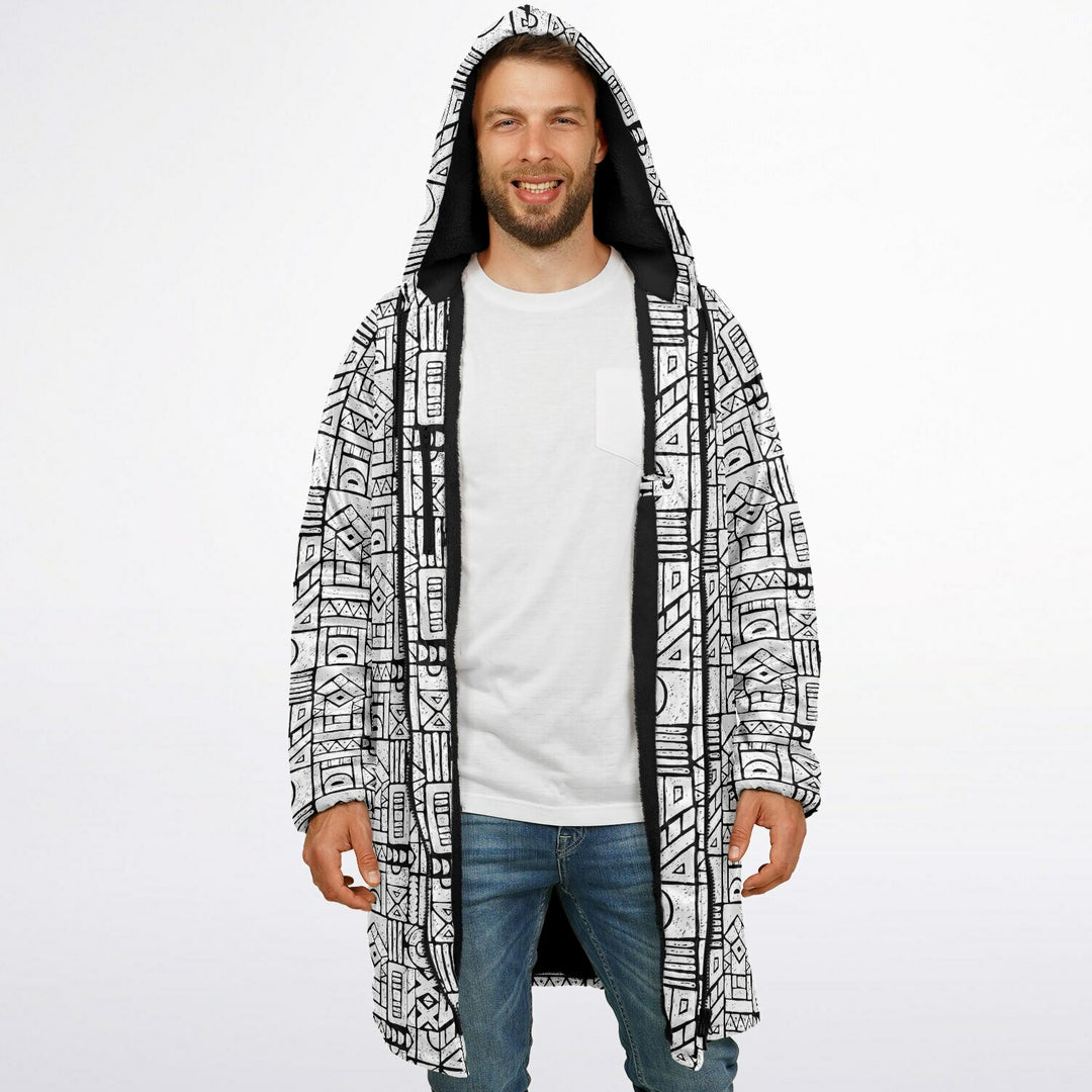 Zentangle Cuddle Coat | Unisex Minky Sherpa Lined Coat with Hood, Zipper and Pockets | Women and Mens Festival Coat | Mountain Fashion