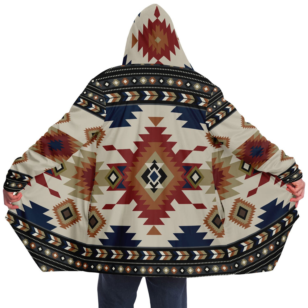 Izel Aztec Tribal Cloak | Unisex Minky Sherpa Lined Hooded Coat | Women and Mens Festival Coat | Mountain Fashion