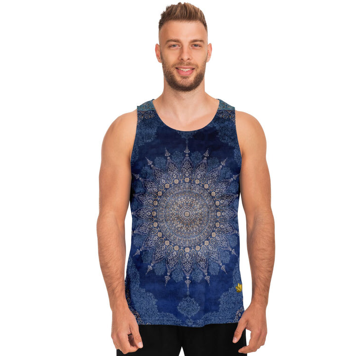 Radial Blue Persian Carpet Tank Top – Ornate Mandala Pattern Shirt