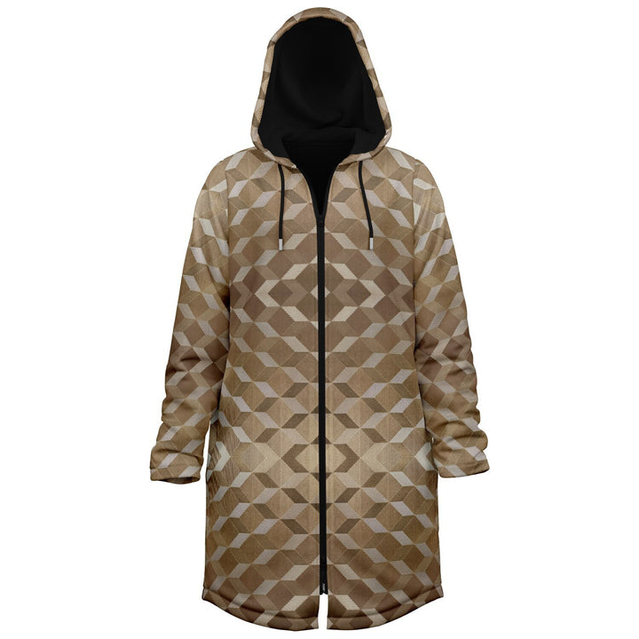 Gold Cube Cuddle Coat | Unisex Minky Sherpa Lined Coat with Hood, Zipper and Pockets | Women and Mens Festival Coat | Mountain Fashion