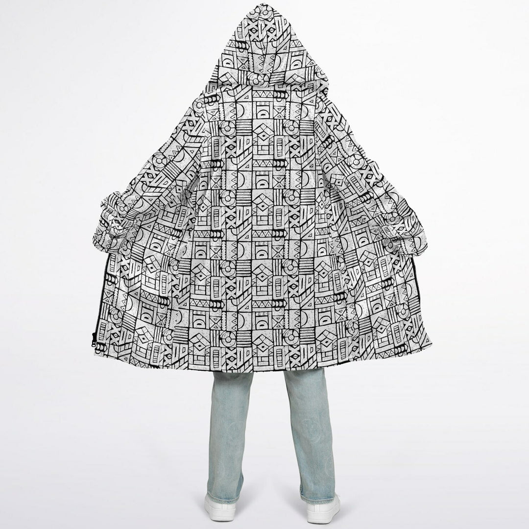 Zentangle Cuddle Coat | Unisex Minky Sherpa Lined Coat with Hood, Zipper and Pockets | Women and Mens Festival Coat | Mountain Fashion