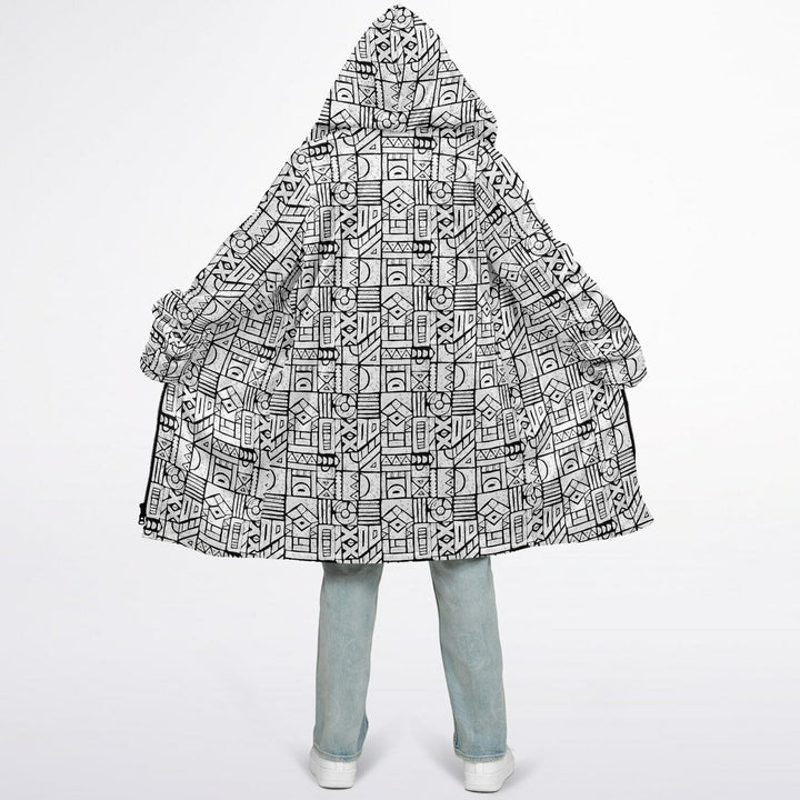 Zentangle Cuddle Coat | Unisex Minky Sherpa Lined Coat with Hood, Zipper and Pockets | Women and Mens Festival Coat | Mountain Fashion