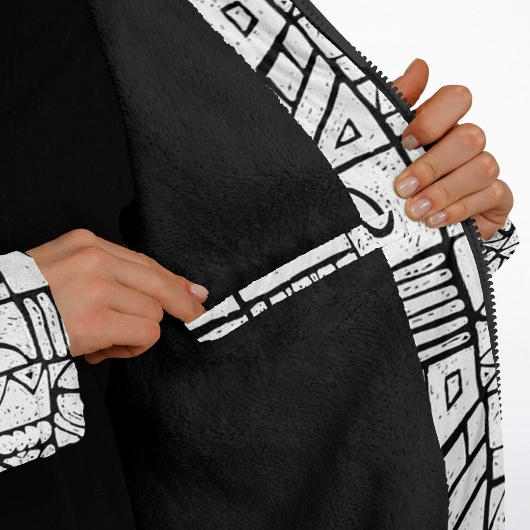 Zentangle Cuddle Coat | Unisex Minky Sherpa Lined Coat with Hood, Zipper and Pockets | Women and Mens Festival Coat | Mountain Fashion