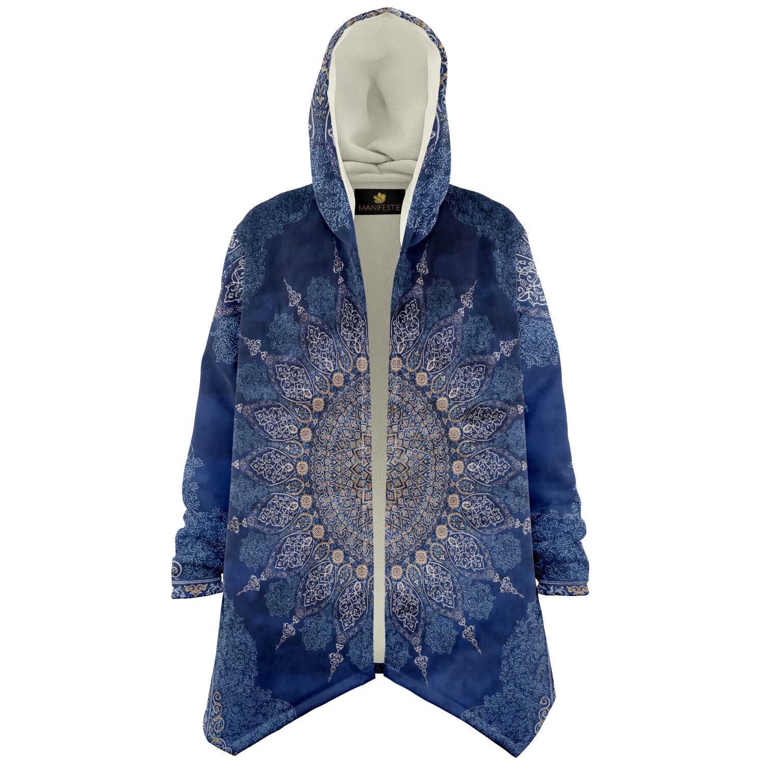 Radial Blue Persian Carpet Cuddle Cloak | Unisex Minky Sherpa Hooded Coat