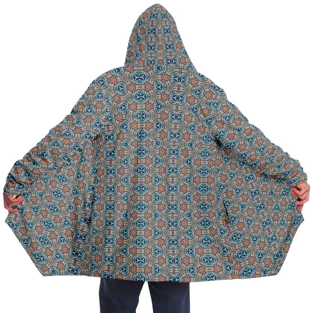 Mystic Mirror Cuddle Cloak |  Orang, Blue Face | Unisex Minky Sherpa Lined Hooded Coat | Women and Mens Festival Coat | Mountain Fashion