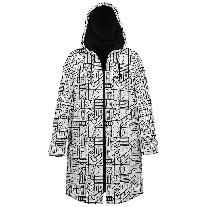 Zentangle Cuddle Coat | Unisex Minky Sherpa Lined Coat with Hood, Zipper and Pockets | Women and Mens Festival Coat | Mountain Fashion