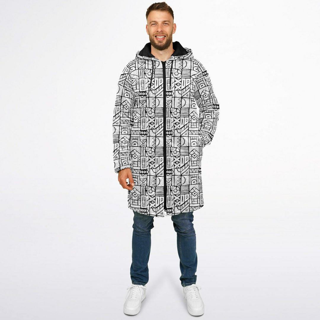 Zentangle Cuddle Coat | Unisex Minky Sherpa Lined Coat with Hood, Zipper and Pockets | Women and Mens Festival Coat | Mountain Fashion
