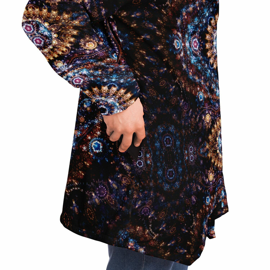 Cosmic Plane Cuddle Cloak | Unisex Minky Sherpa Lined Hooded Coat | Women and Mens Festival Coat | Mountain Fashion