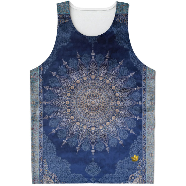 Radial Blue Persian Carpet Tank Top – Ornate Mandala Pattern Shirt