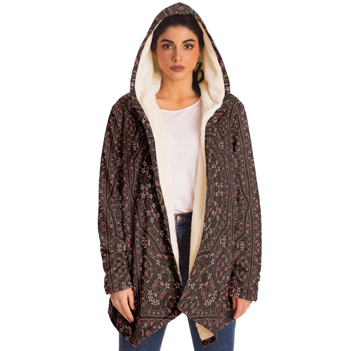 Classic Persian Carpet Cuddle Cloak | Red and Brown | Unisex Minky Sherpa Hooded Coat