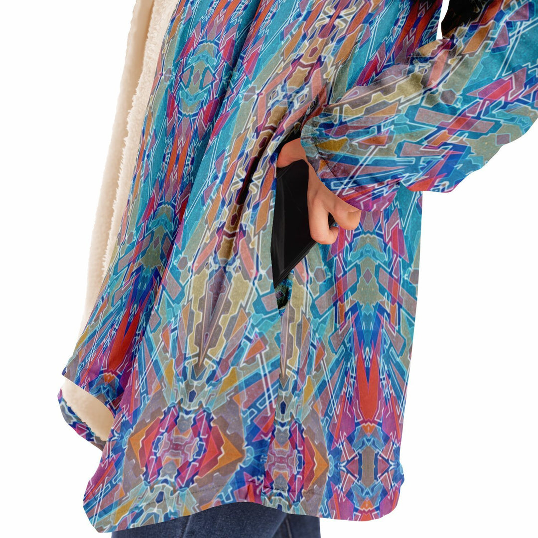 Electric Totem Cuddle Cloak | Unisex Minky Sherpa Lined Hooded Coat | Women and Mens Festival Coat | Mountain Fashion