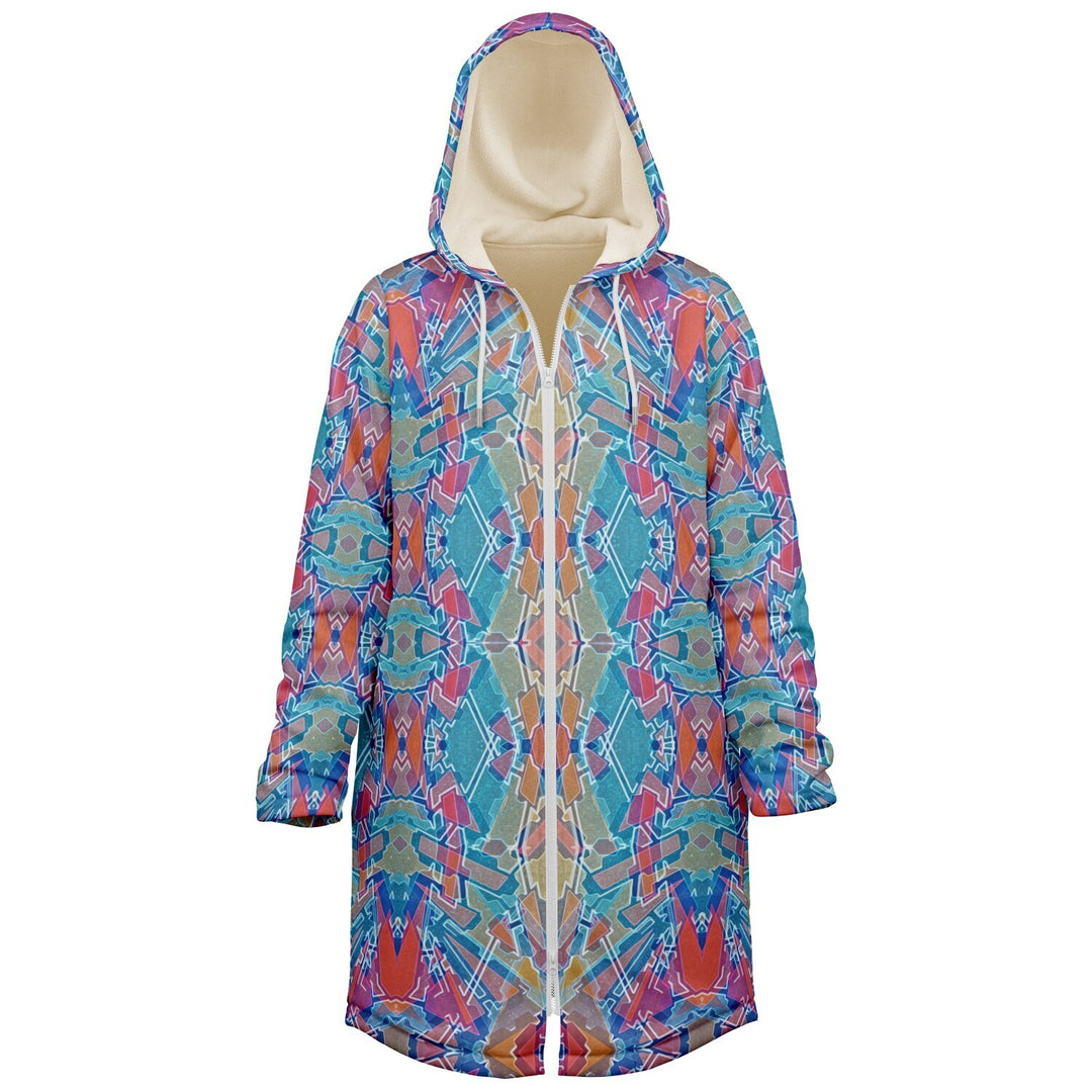 Electric Totem Cuddle Coat | Unisex Minky Sherpa Lined Coat with Hood, Zipper and Pockets | Women and Mens Festival Coat | Mountain Fashion