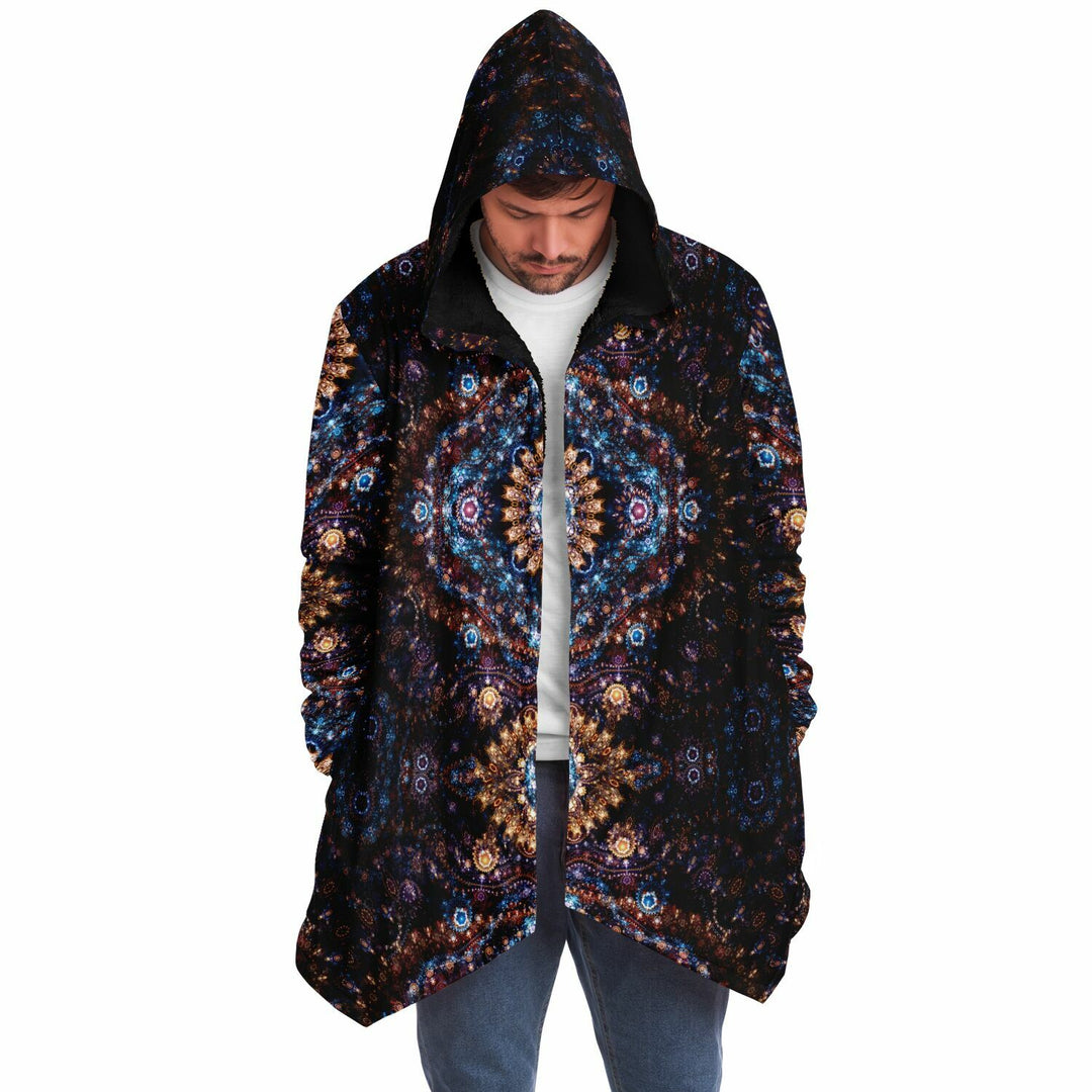 Cosmic Plane Cuddle Cloak | Unisex Minky Sherpa Lined Hooded Coat | Women and Mens Festival Coat | Mountain Fashion
