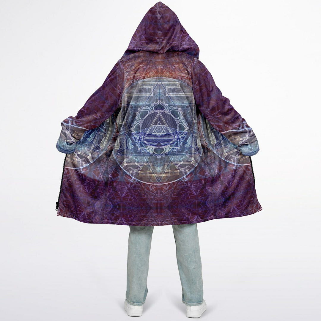 Sacred Violet Cuddle Coat | Unisex Minky Sherpa Lined Coat with Hood, Zipper and Pockets | Women and Mens Festival Coat | Mountain Fashion