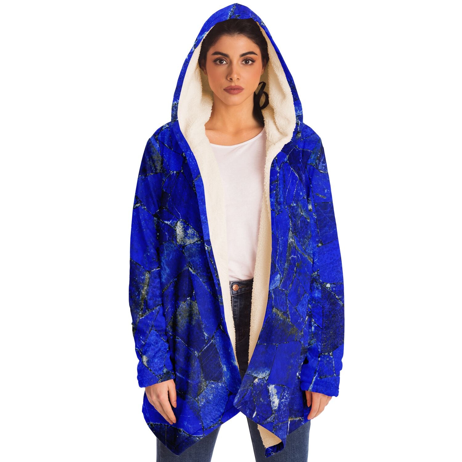 LAPIS LAZULI Premium Sherpa Cloak | Unisex Blue Crystal Print