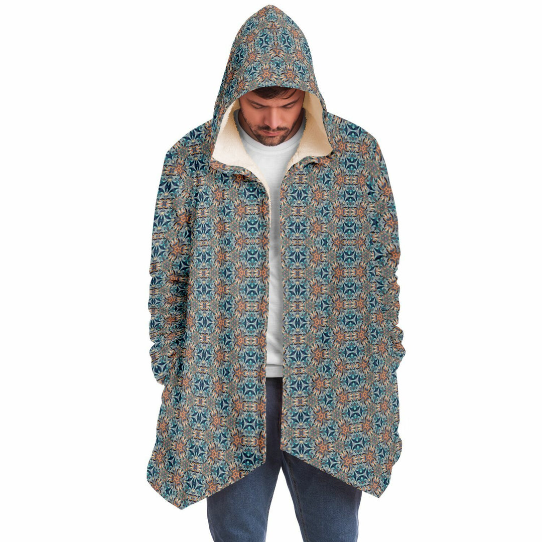 Mystic Mirror Cuddle Cloak |  Orang, Blue Face | Unisex Minky Sherpa Lined Hooded Coat | Women and Mens Festival Coat | Mountain Fashion