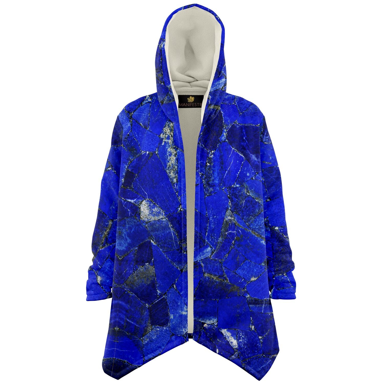 LAPIS LAZULI Premium Sherpa Cloak | Unisex Blue Crystal Print