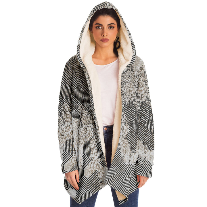 Past and Future Cuddle Cloak | Beige, Brown, Cream | Unisex Minky Sherpa Hooded Coat | Women and Mens Festival Coat | Mountain Fashion