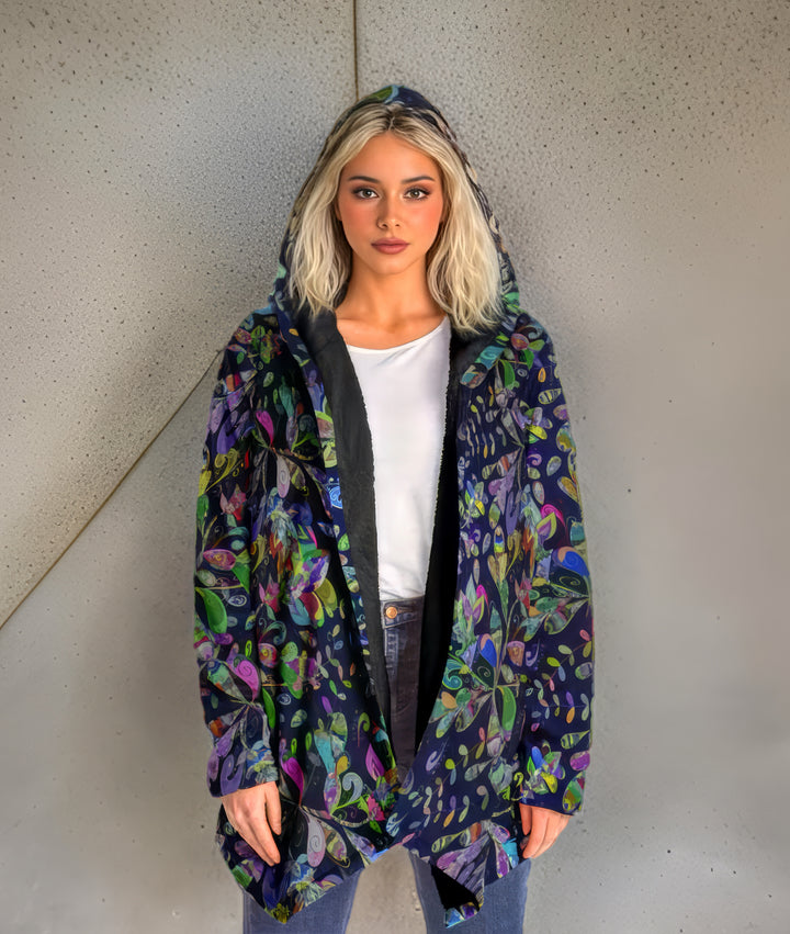 Petal Pop Cuddle Cloak | Unisex Minky Sherpa Lined Hooded Coat | Women and Mens Festival Coat | Mountain Fashion