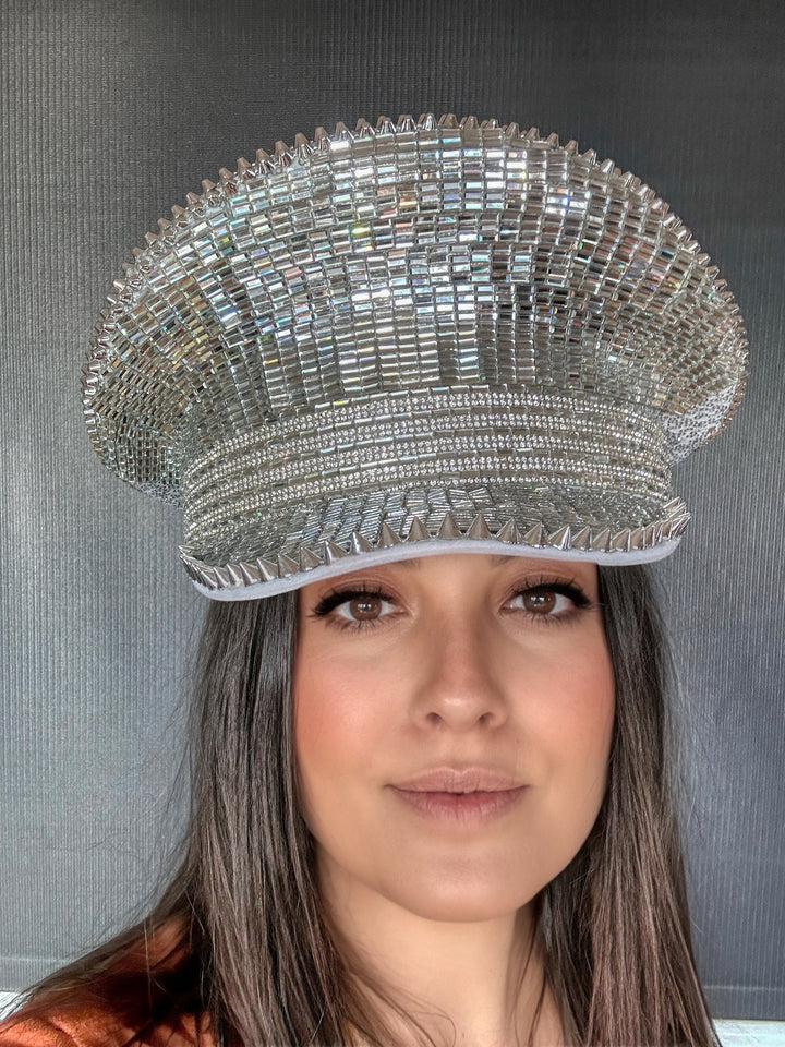 Disco Ball Rhinestone Hat / Sequin Hat / Party Captain Hat / Festival Hat, Burning Man Hat, Rave Hat / Birthday Hat / Custom Phrase Hat