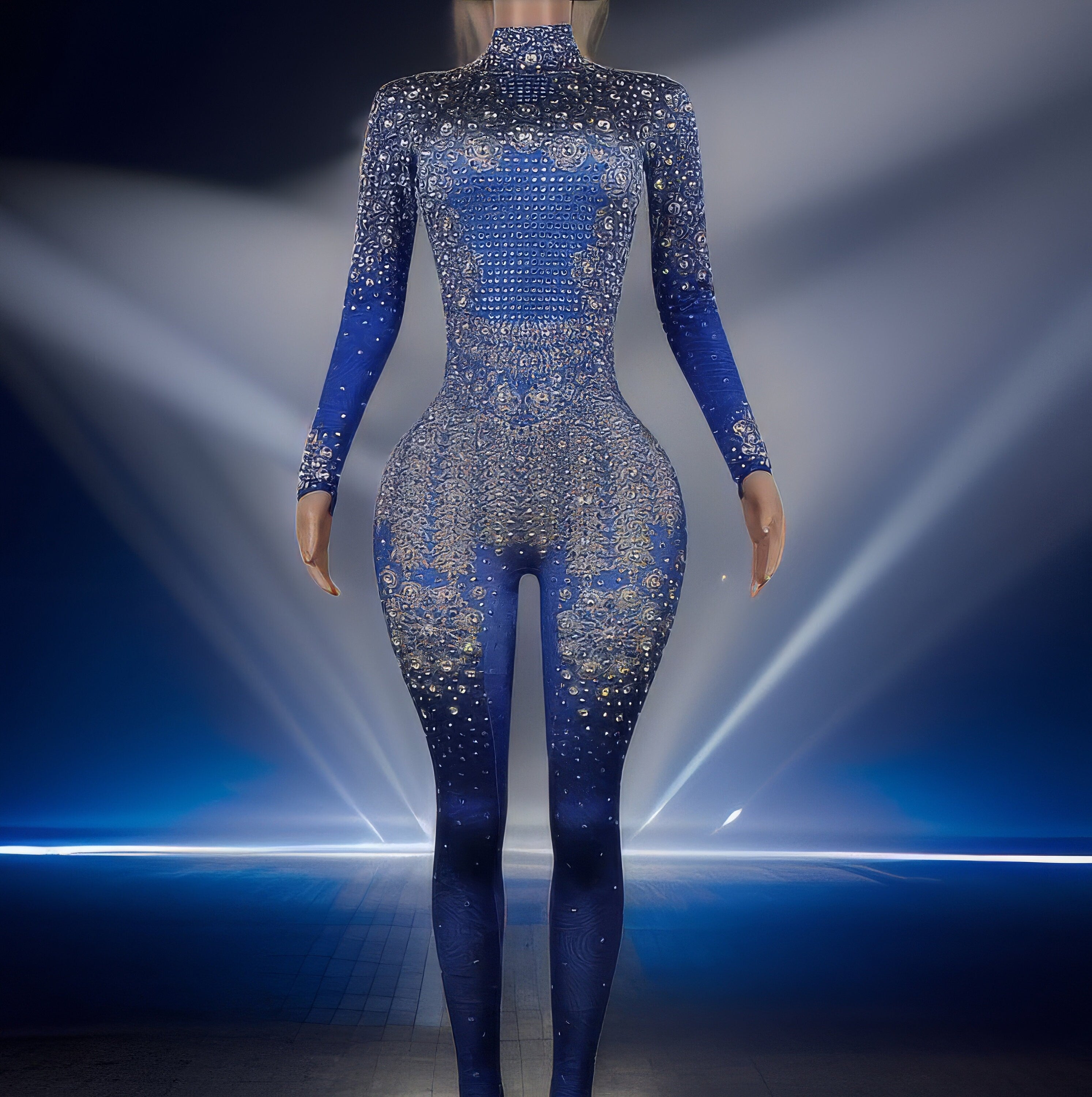 Empire Blue Rhinestone Luxury Bodysuit / Diamond Jumpsuit / Festival Outfit / Crystal Catsuit / Burning Man Performer Aerial Costume