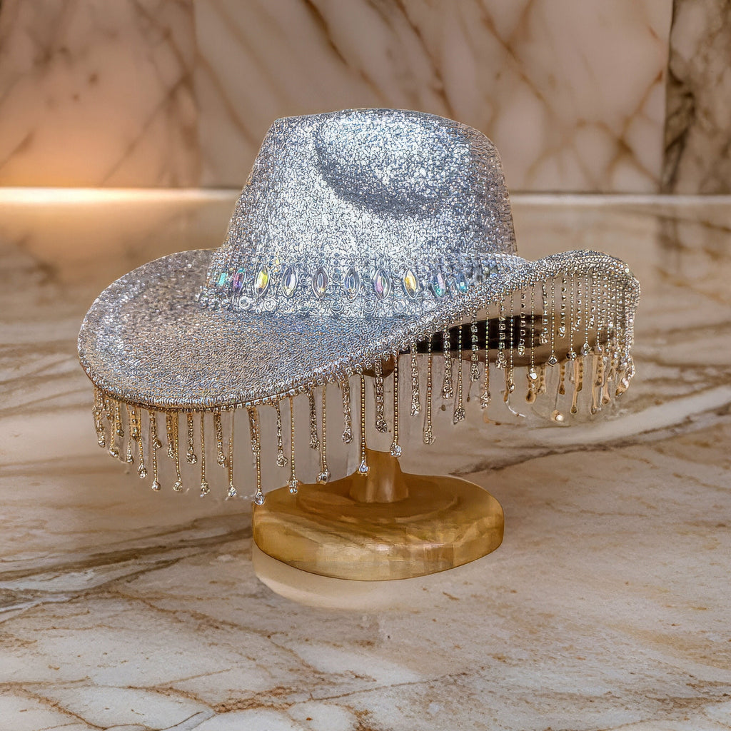 Cowboy Hat Western Rhinestone Distressed Casual Boho-Chic Rodeo Concert Fashion Sparkly Rhinestone-Cowboy Hat for Women - Black-Glitter  main image 3