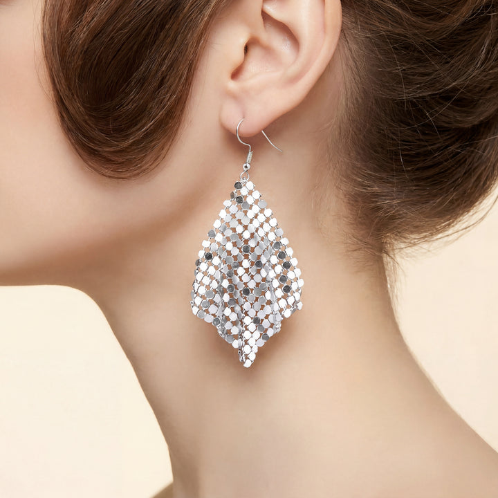Silver Mesh Drop Chainmail Earrings | Metal Disc Festival Statement Earrings – Manifestie