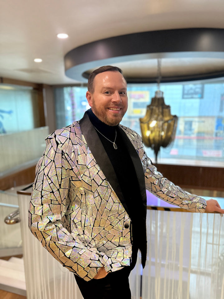 Disco Laser Blazer | Mens Silver holographic Sequin Jacket