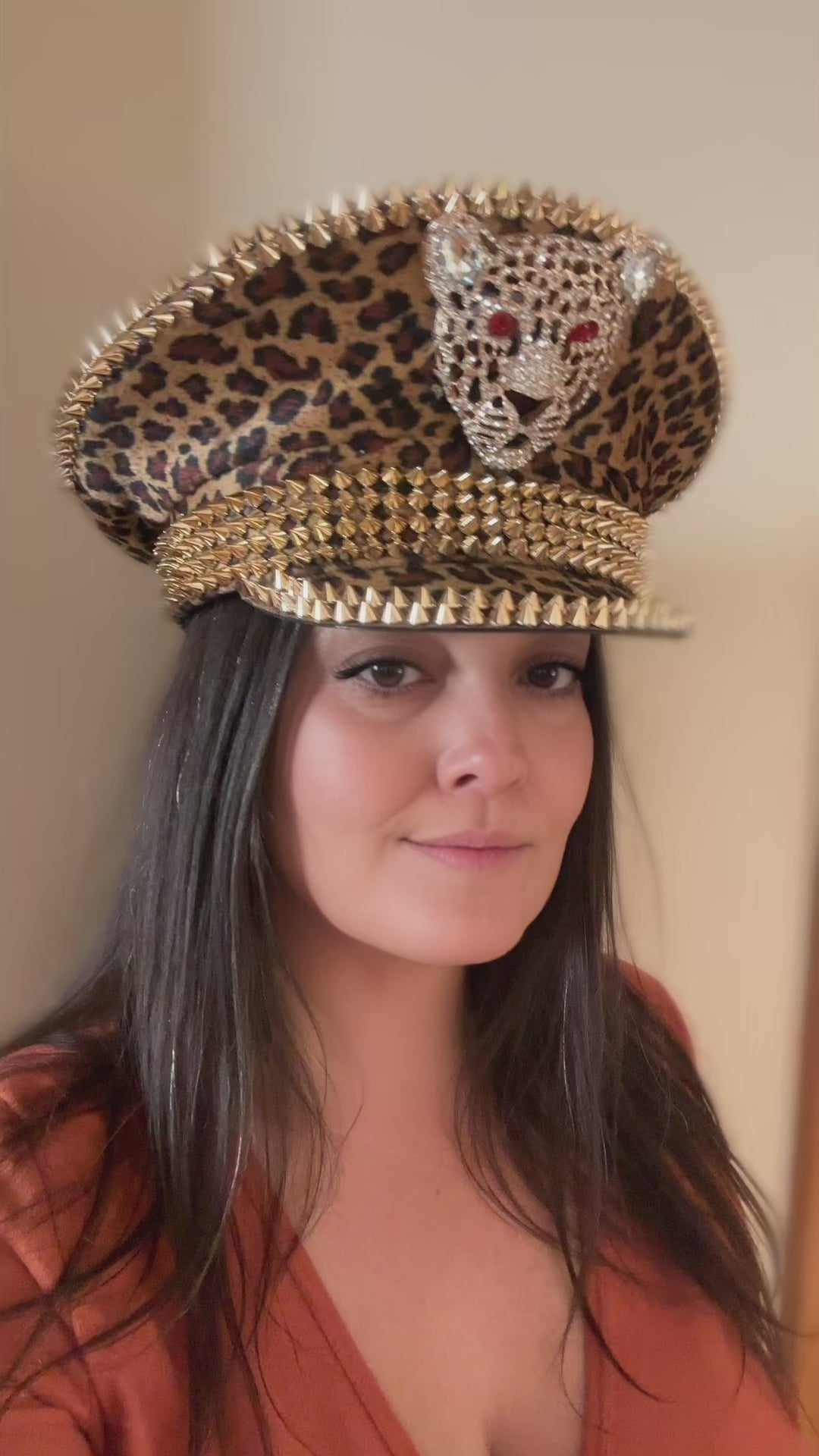 Gold Cheetah Rhinestone Hat / Leopard Hat, Jazz Fest Hat, Party Captain Hat, Sequin Festival Hat, Rave Hat, Birthday Hat, Custom Phrase Hat