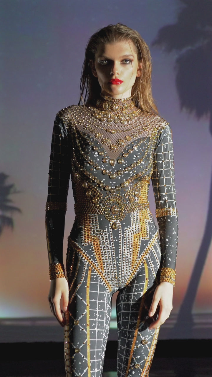 Pleiades Rhinestone Festival Outfit, Luxury Crystal Bodysuit, Wedding Catsuit, Rave Clothes Burning Man Outfit Disco Performer Dance Costume