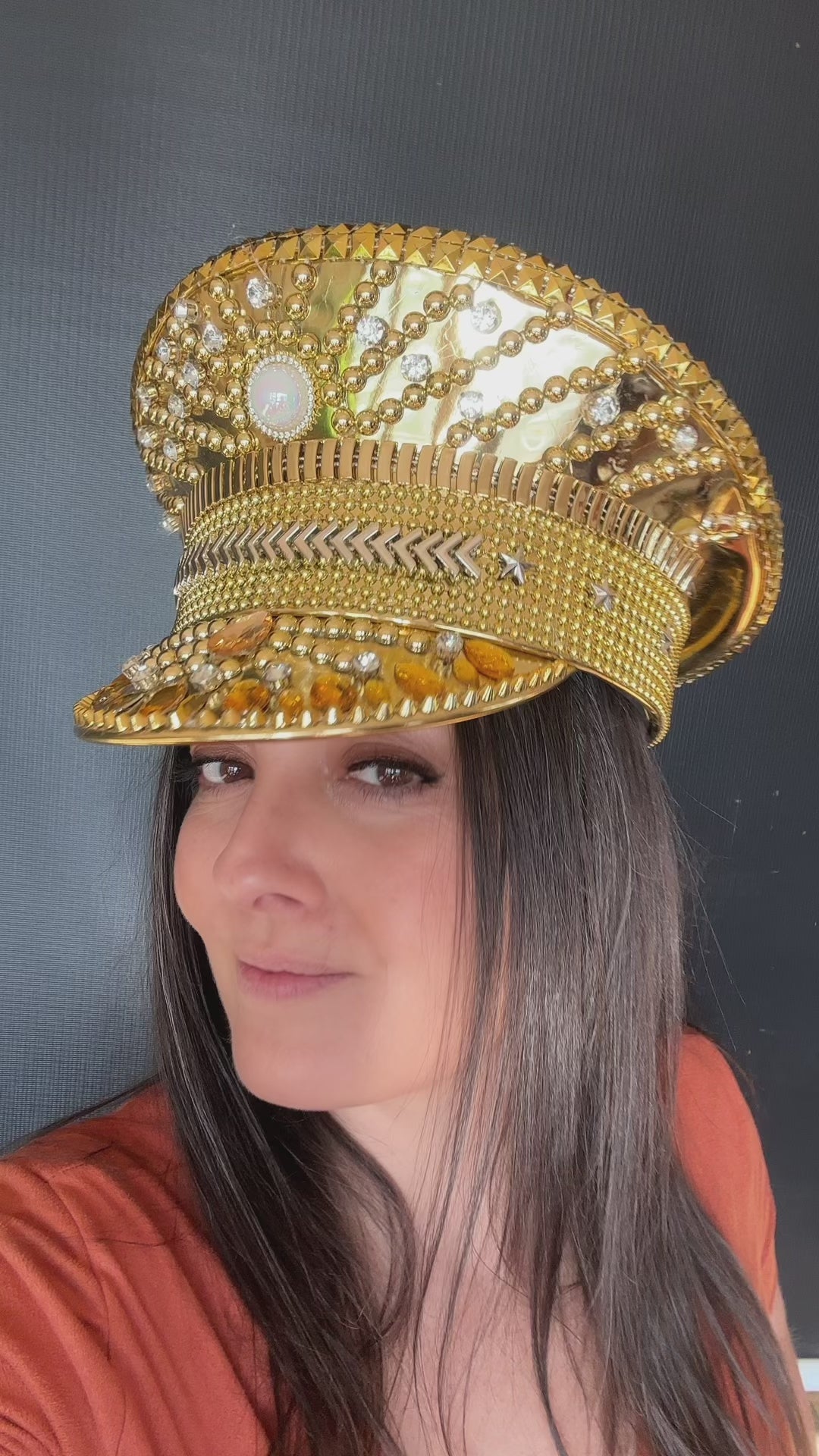 Shiny Gold Rhinestone Hat / Sequin Hat / Party Captain Hat / Festival Hat / Burning Man Hat / EDC Hat, Rave Hat / Birthday Hat, Custom Hat