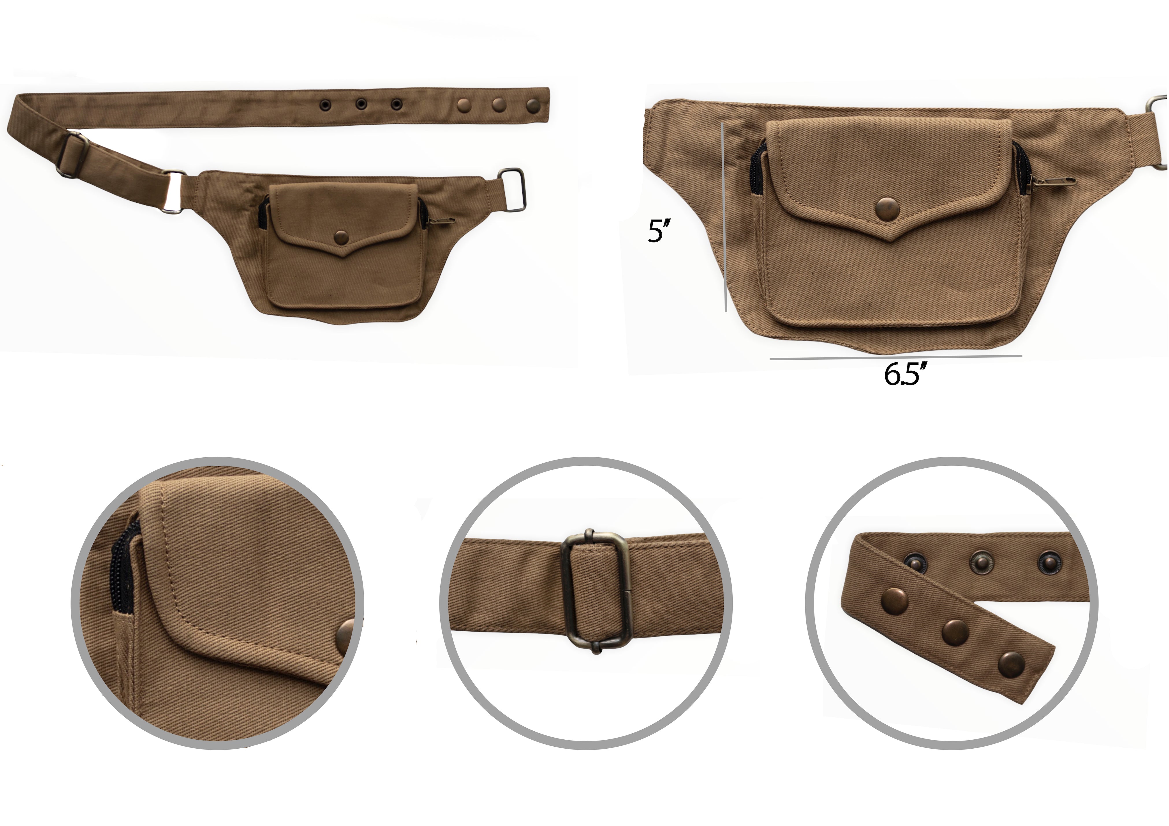 Unisex Cotton Pocket Belt | 2 Pocket Utility Belt | travel belt, vendor belt, fanny pack