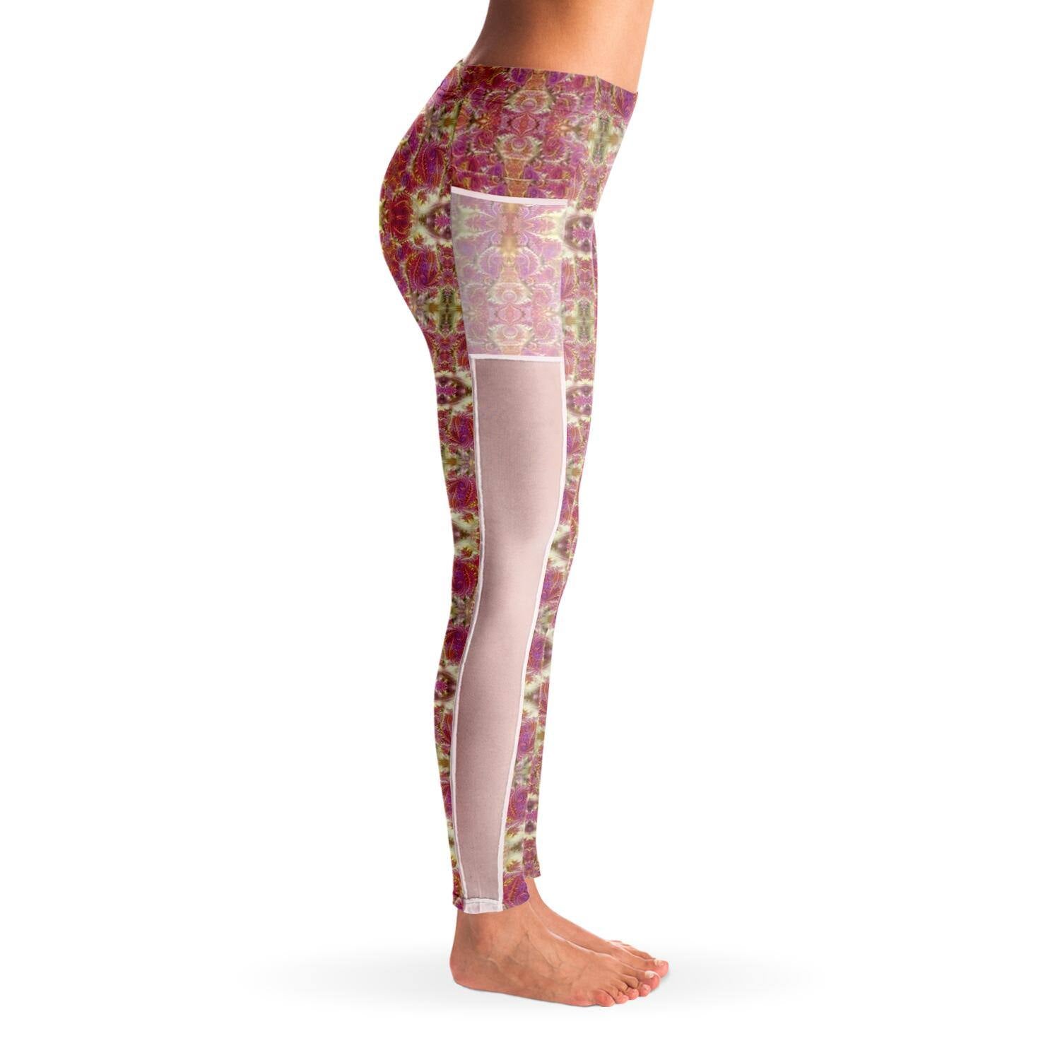 FRACTAL ROSE GOLD PREMIUM MESH POCKET YOGA LEGGINGS - Manifestie