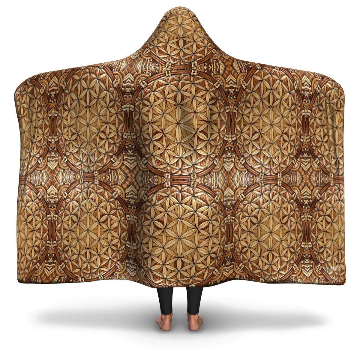 GOLDEN FLOWER OF LIFE PREMIUM HOODED BLANKET with Wrist Straps | Plush, Premium Sherpa | Kids, Adult - Manifestie
