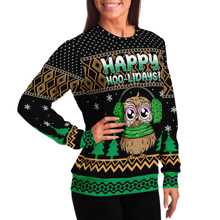 Happy Owl-idays Sweatshirt | Unisex Ugly Christmas Sweater, Xmas Sweater, Holiday Sweater, Festive Sweater, Funny Sweater, Funny Party Shirt