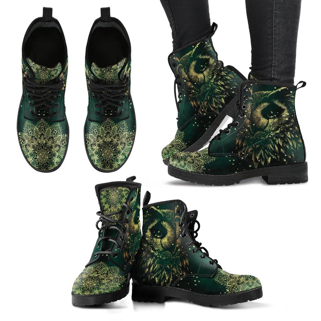 Forest Green Owl Vegan Leather Boots - Manifestie