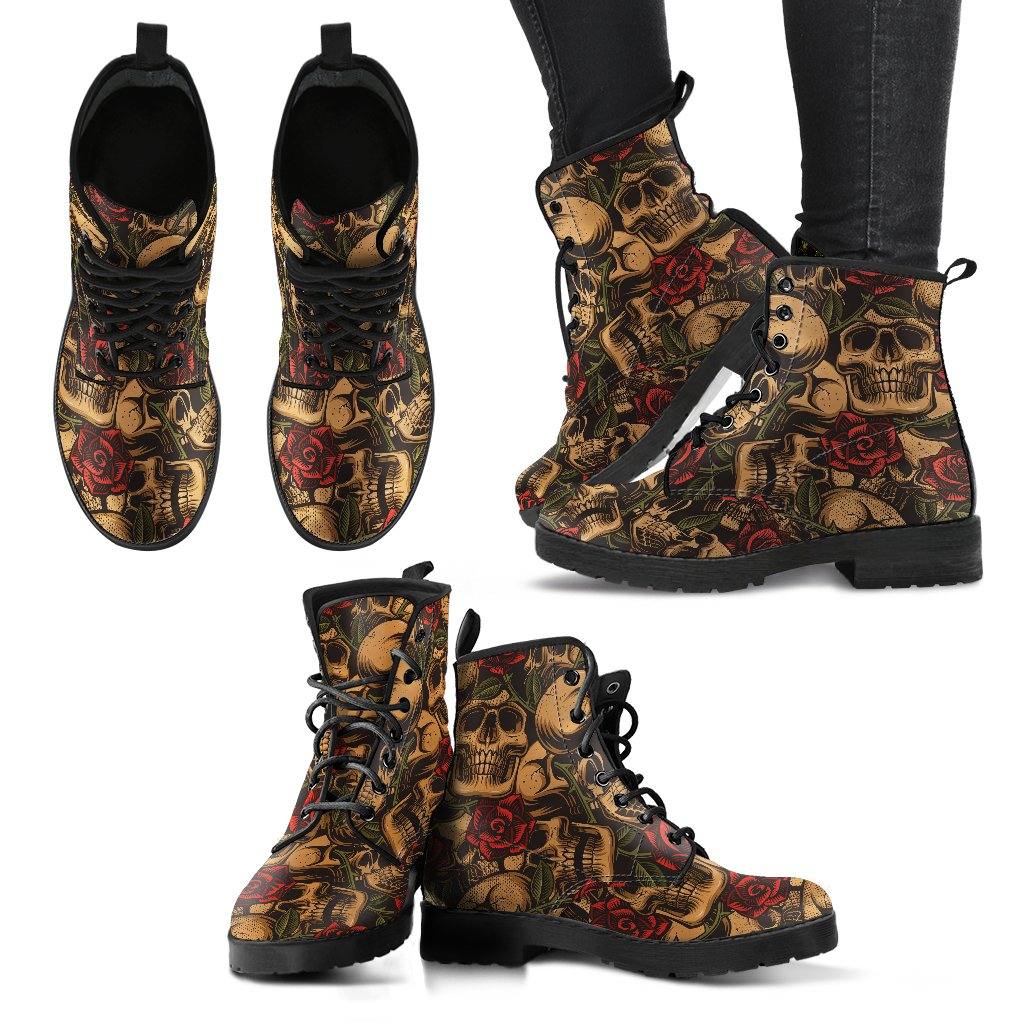 Earthy Roses and Skulls Vegan Leather Boots - Manifestie