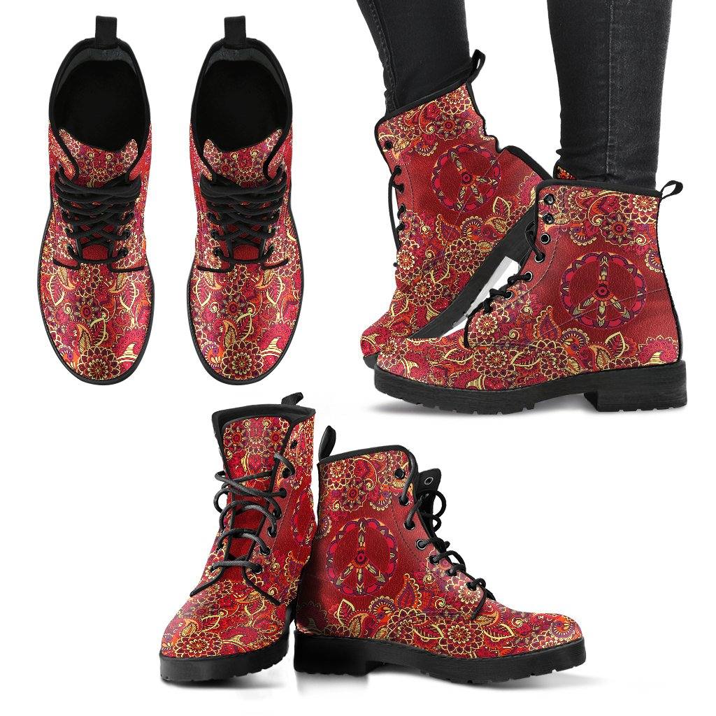 Red Peace Mandala Vegan Leather Boots - Manifestie
