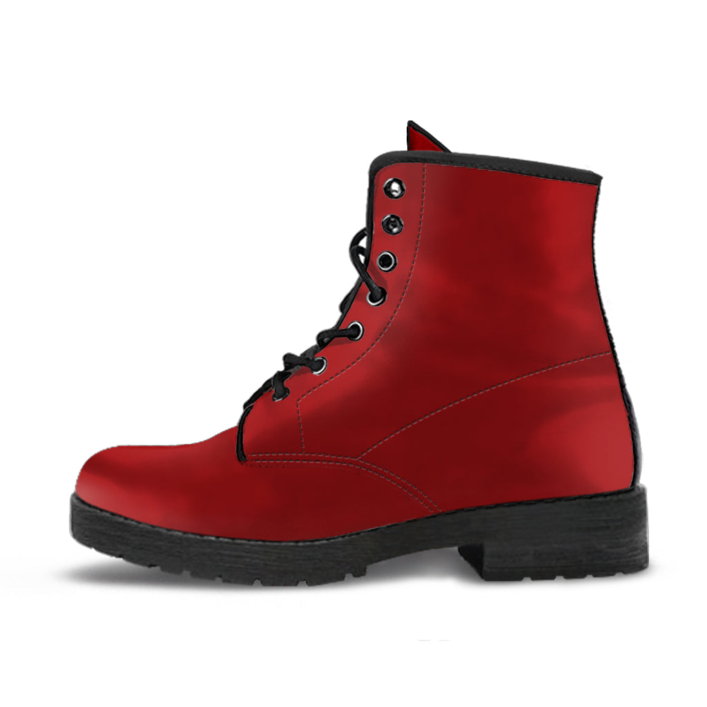 Crimson Red Memory Foam Boots | All Season Lace Up Boots | Vegan Leather Combat Boot