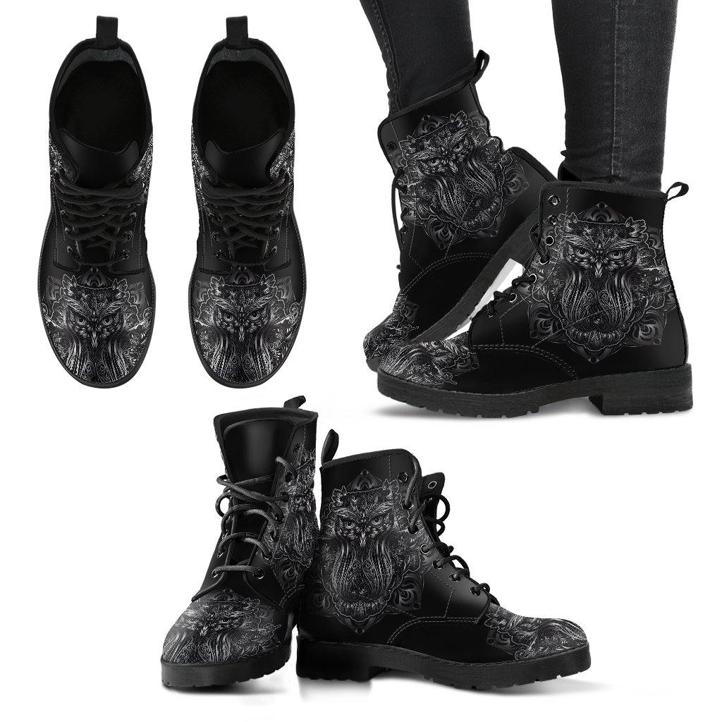 Black Owl Vegan Leather Boots - Manifestie